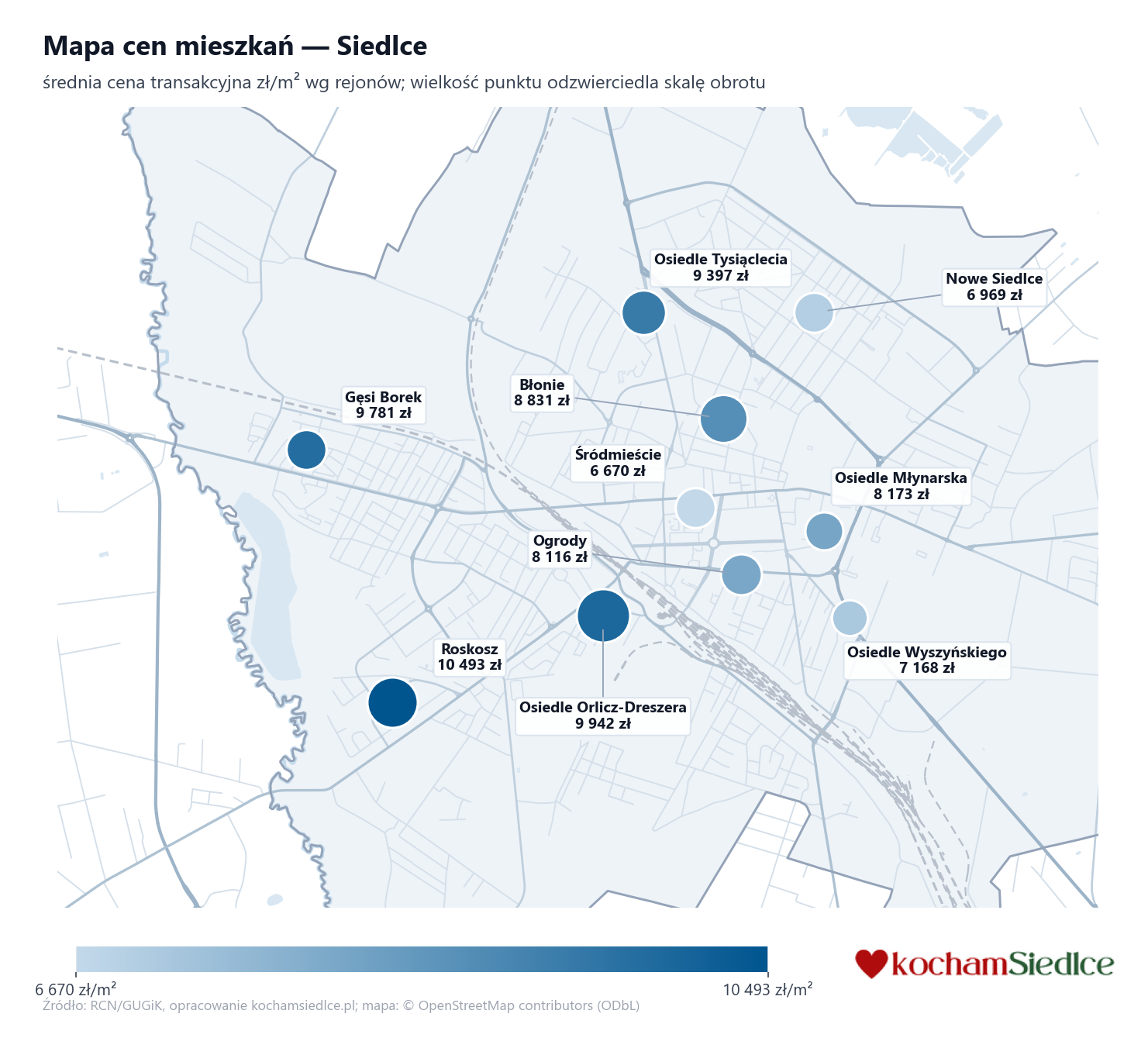 Mapa cen mieszkań - Siedlce