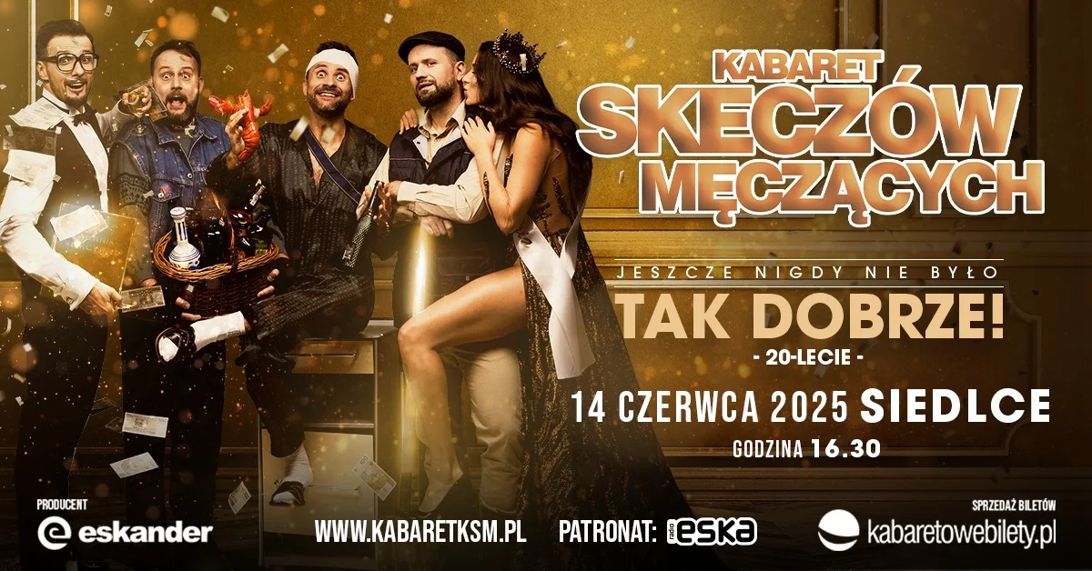 Grafika promocyjna wydarzenia 20-lecie Kabaretu Skeczów Męczących – jubileuszowy występ w Siedlcach