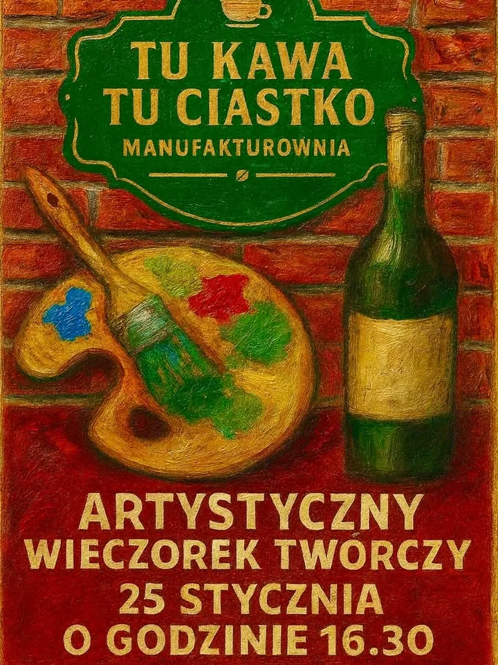 Grafika promocyjna wydarzenia Artystyczny wieczorek twórczy – malowanie i degustacja w Tu Kawa Tu Ciastko