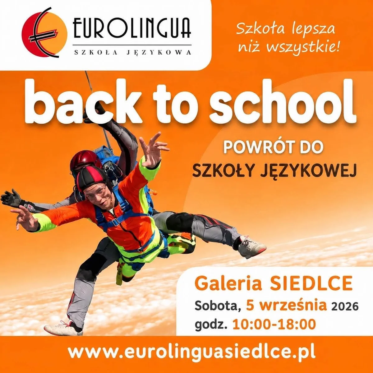 Grafika promocyjna wydarzenia Back to school z Eurolingua w Siedlcach