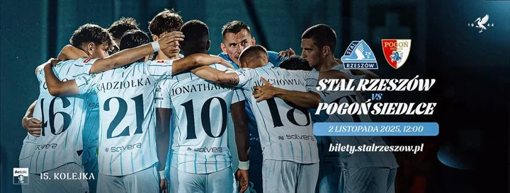 Grafika promocyjna wydarzenia Betclic 1 Liga: Stal Rzeszów – Pogoń Siedlce