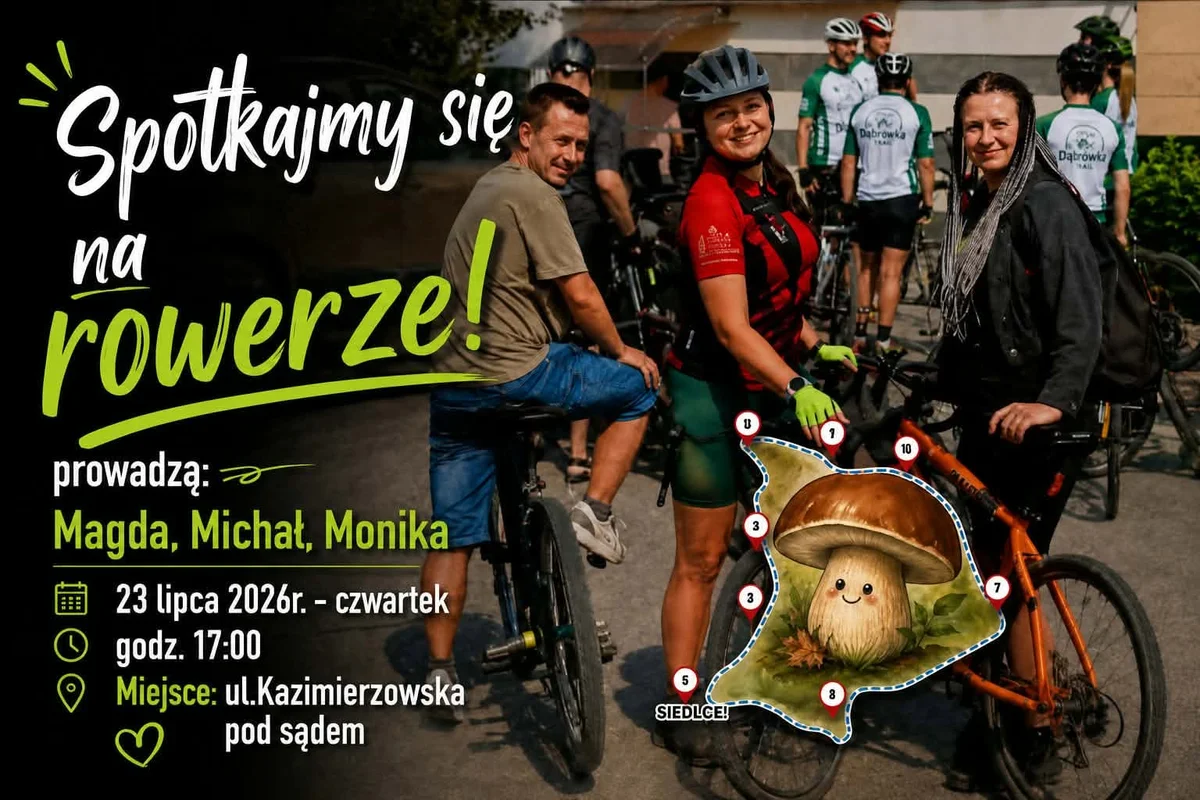 Grafika promocyjna wydarzenia „Grzybek” – rowerowa trasa