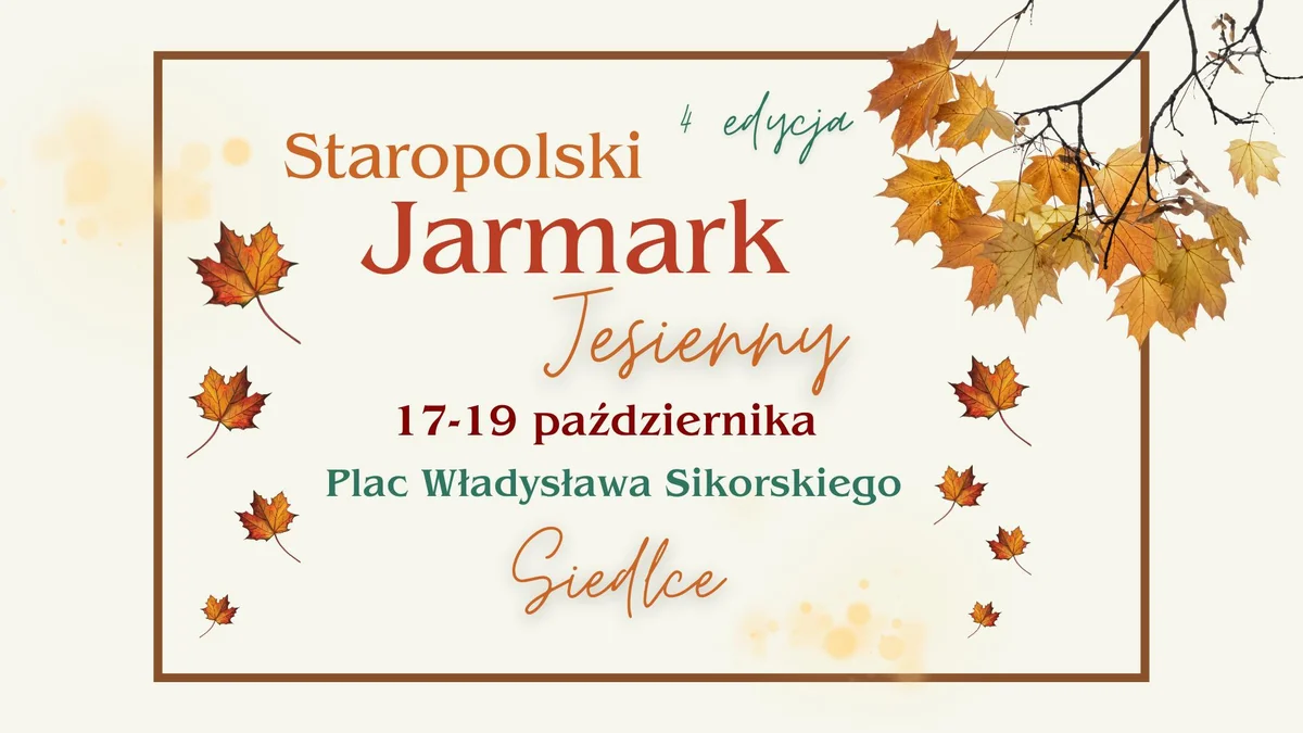 Grafika promocyjna wydarzenia Jesienny jarmark z tradycyjnym rękodziełem i lokalną kuchnią w Siedlcach
