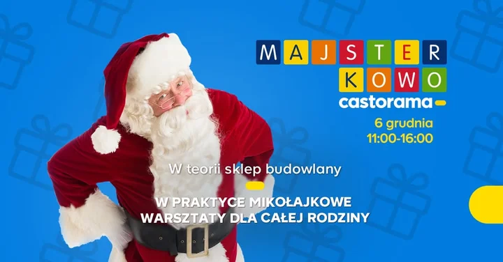 Grafika promocyjna wydarzenia Mikołajkowe Warsztaty Majsterkowo w Castorama Siedlce