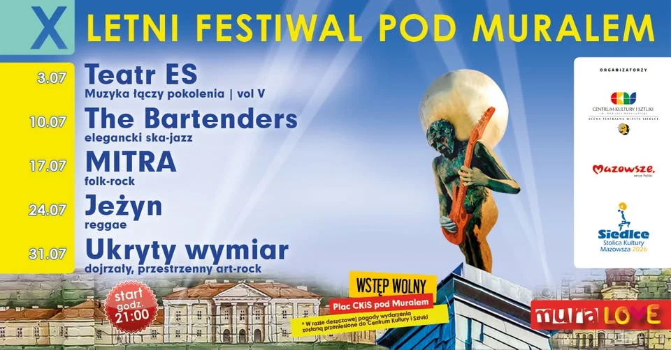 Grafika promocyjna wydarzenia muraLOVE - X Letni Festiwal pod Muralem: koncerty