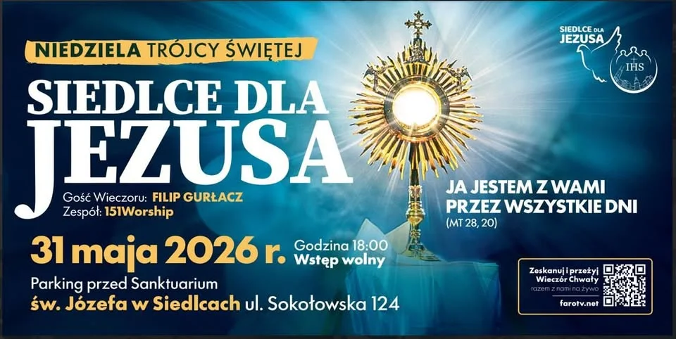 Grafika promocyjna wydarzenia Siedlce dla Jezusa 2026 — koncert uwielbienia, świadectwo i adoracja w Siedlcach