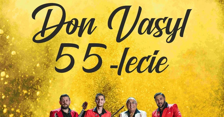 Grafika promocyjna wydarzenia Don Vasyl z zespołem w Siedlcach. Jubileusz 55-lecia i koncert „Od czardasza do przeboju”