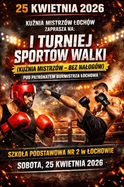 Grafika promocyjna wydarzenia I Turniej Sportów Walki w Łochowie. Kuźnia Mistrzów – Bez Nałogów