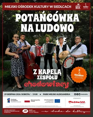 Grafika promocyjna wydarzenia Potańcówka na ludowo z kapelą Zespołu „Chodowiacy”