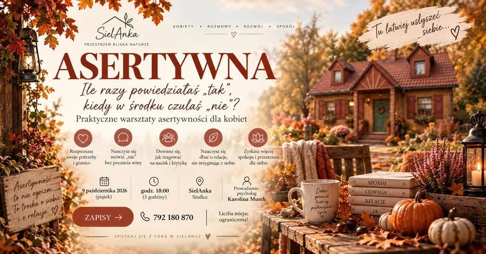 Grafika promocyjna wydarzenia Warsztaty z asertywności dla kobiet