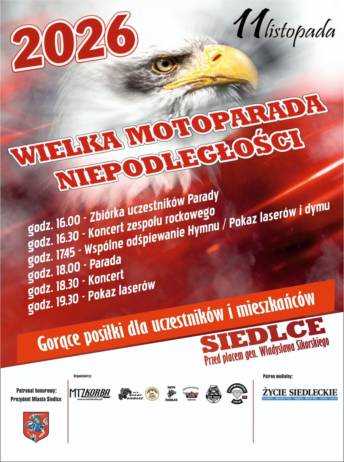 Grafika promocyjna wydarzenia Wielka Motoparada Niepodległości w Siedlcach