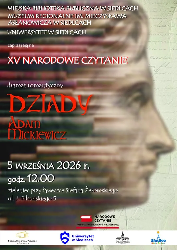 Grafika promocyjna wydarzenia XV. Narodowe Czytanie „Dziadów” w Siedlcach