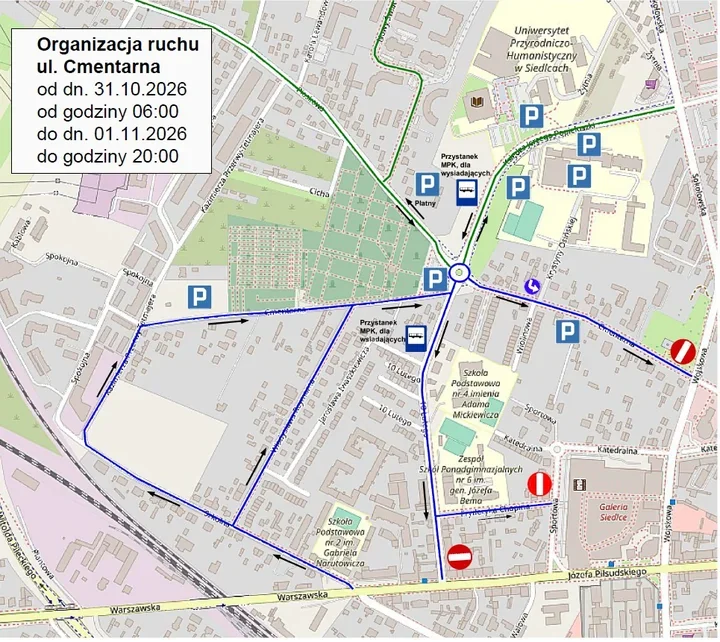 W Siedlcach zmieni się ruch przy cmentarzach. Te ulice będą jednokierunkowe