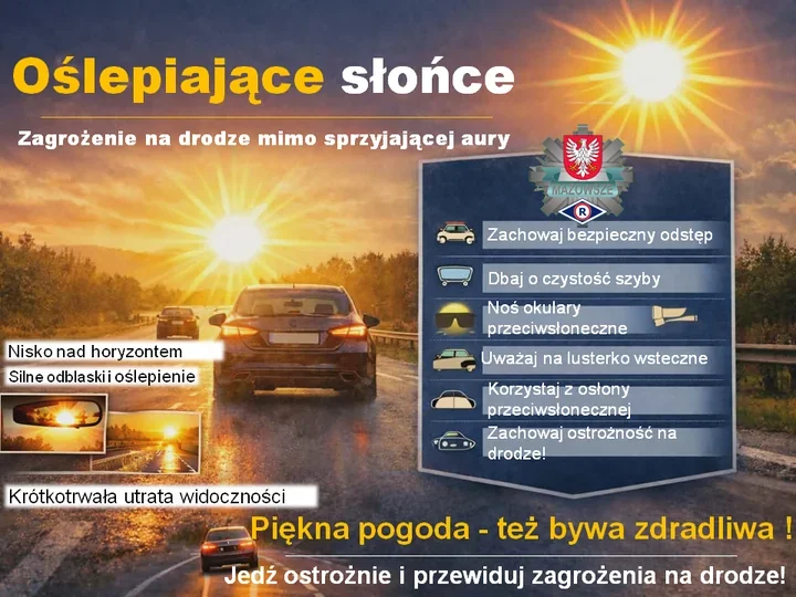 Oślepiające słońce zaskakuje kierowców - szybkie chwile decydują o wypadku